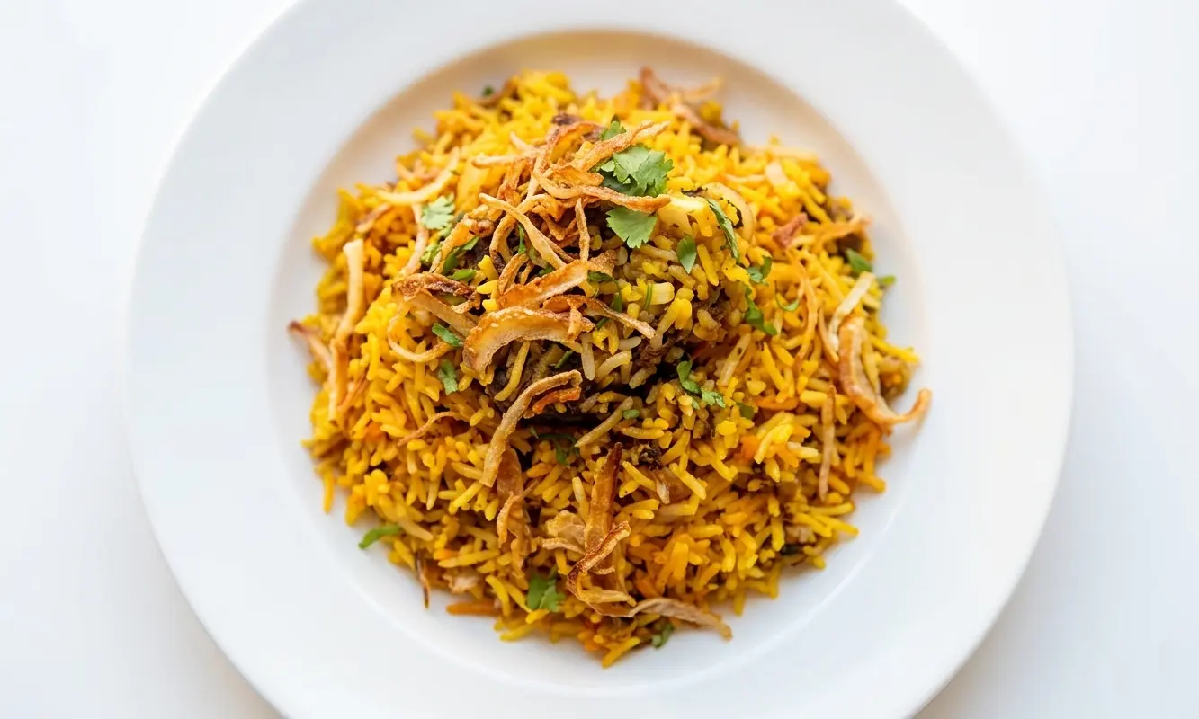 Spices chicken biryani — basmati rice with masala spices served with raita yogurt, Calgary Seton and Okotoks
