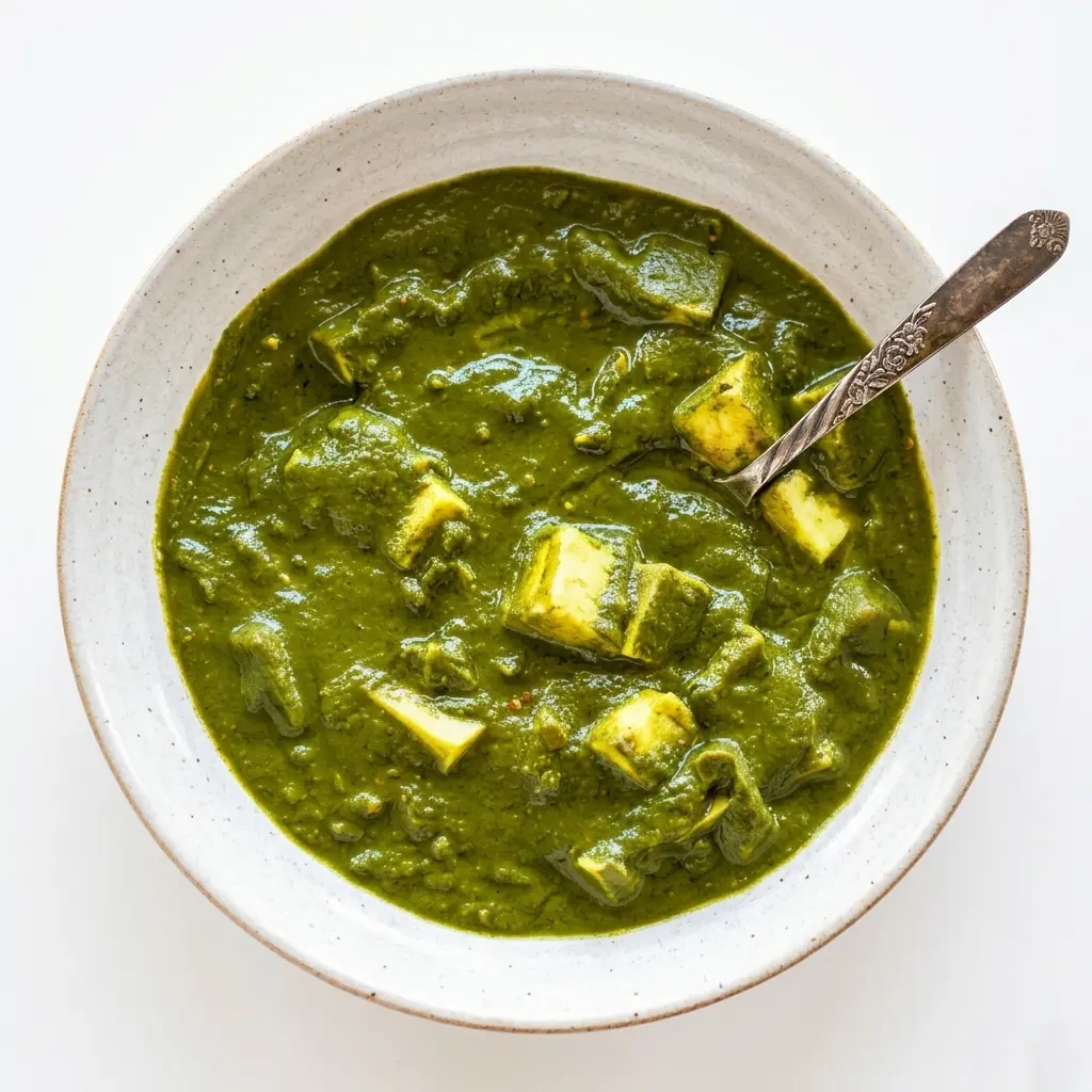 Spices palak paneer — paneer cheese in thick rich spinach sauce, vegetarian and gluten-free, Calgary Okotoks